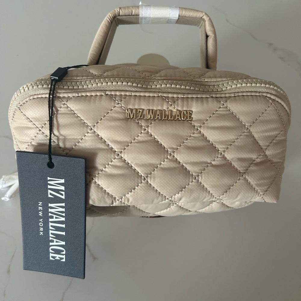 NWT MZ Wallace Tan Quilted Accordion Cosmetic Bag